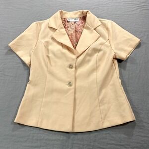 VINTAGE Dani Max Career Blouse Top Womens Size 8 Beige Petite Button Up Shirt